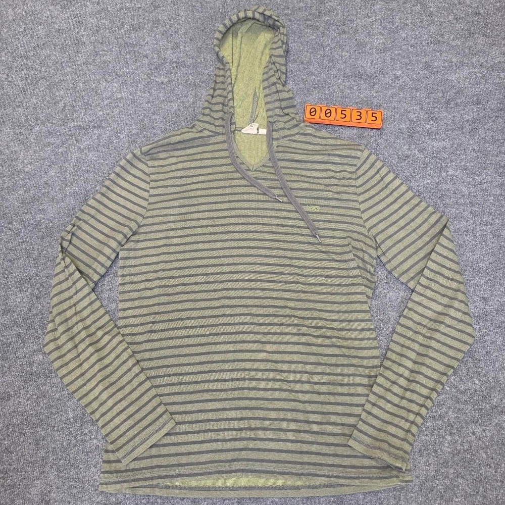 Vans striped hoodie with horizontal stripes in olive green and dark gray, Large